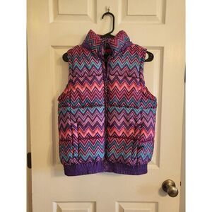 Vertical9 Girls Colorful Chevron Pattern‎ Zip-Up Vest Size L 14